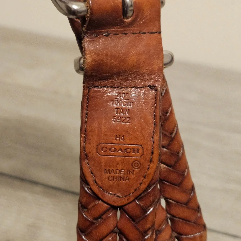 Coach Mens Tan Braided Leather Belt 5922 Solid Brass Buckle Size 40 100cm